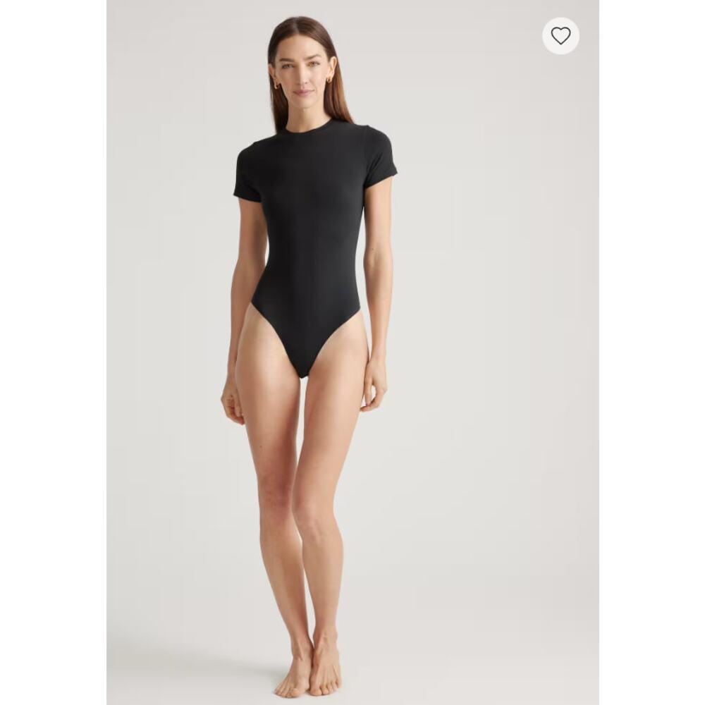 Quince Cotton Jersey Short Sleeve Bodysuit Black Small NWT Organic Cotton - Picture 4 of 8